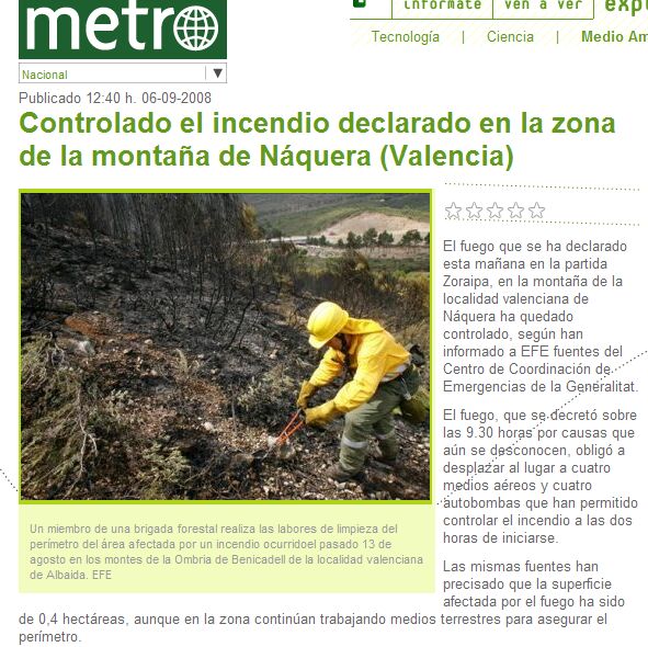 Noticia del Diario Metro del 06 de septiembre de 2008